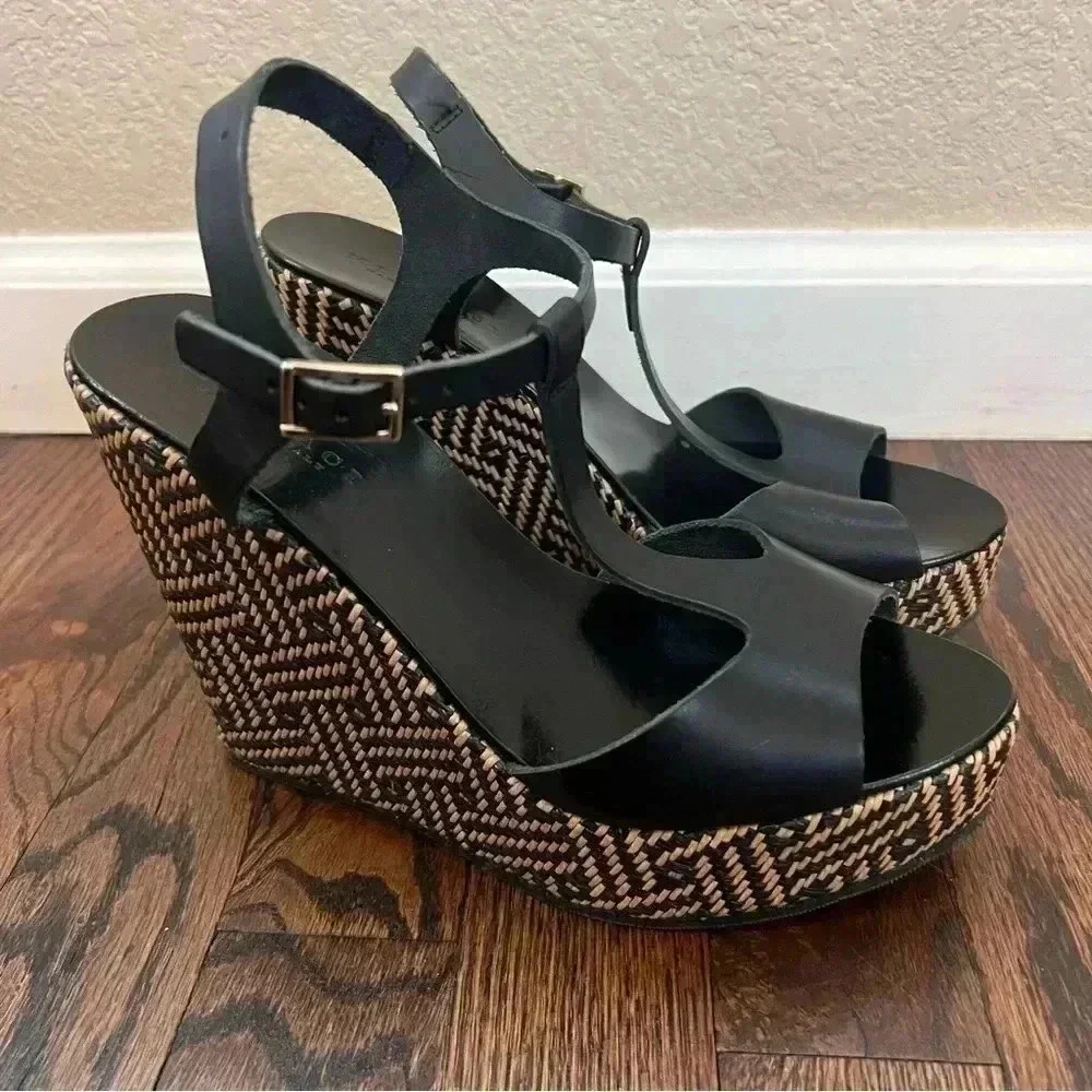 MI PIACI Heeled Sandals Peep Toe Women Size 38 US 7 Black Leather Made In Italy